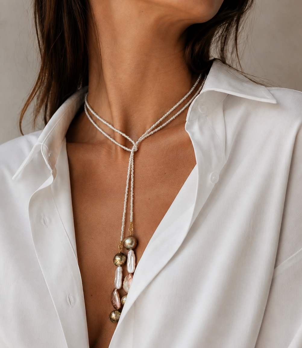 Collar Corbatin Perlas Barrocas