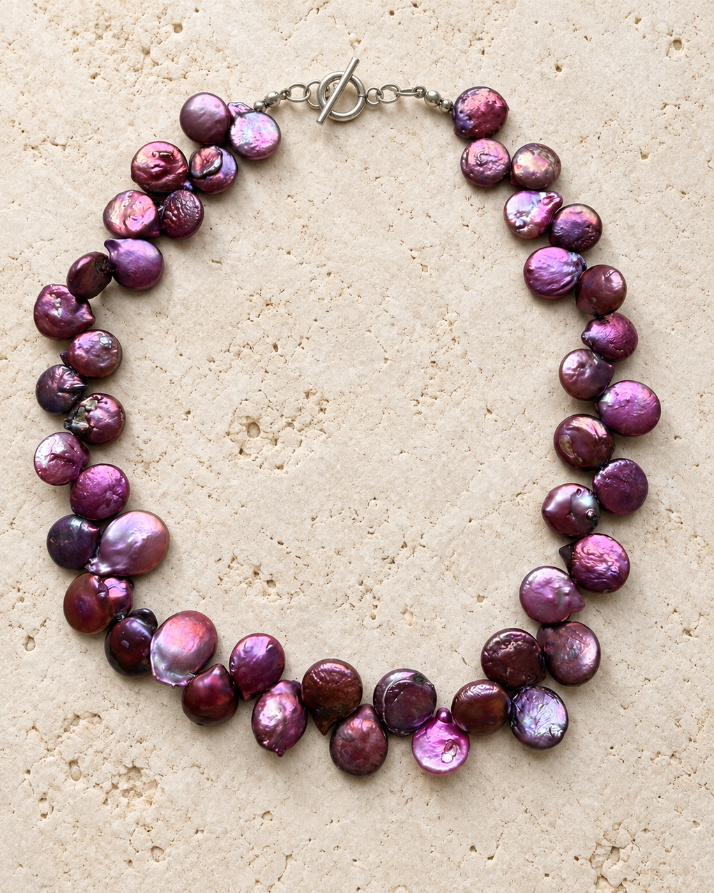 Collar Perlas Moneda Moradas