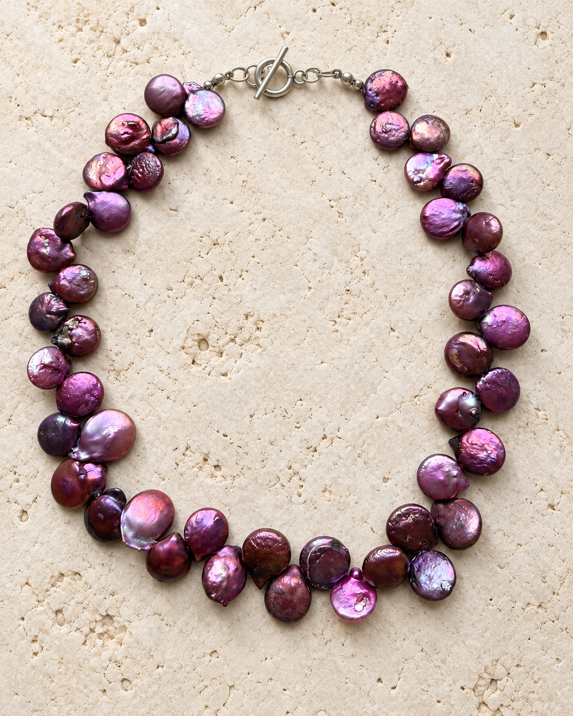 Collar Perlas Moneda Moradas