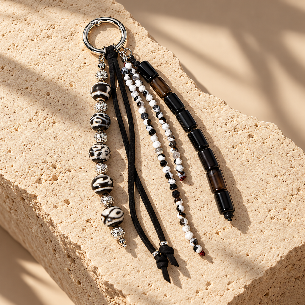 Bag Charm Llavero Piedras Negras