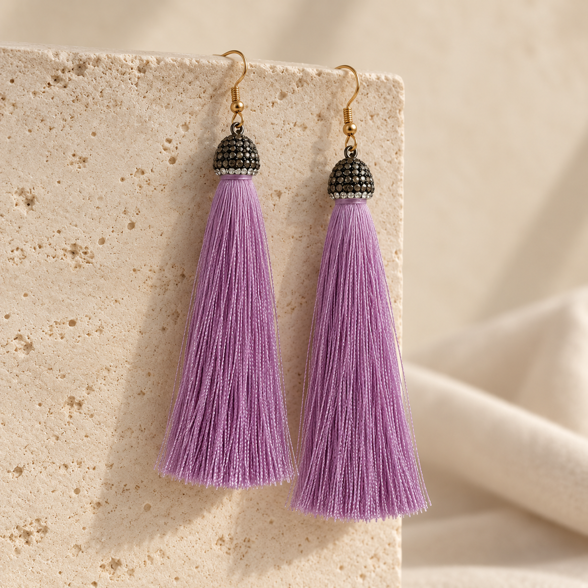 Aretes Hilo de Seda Lila