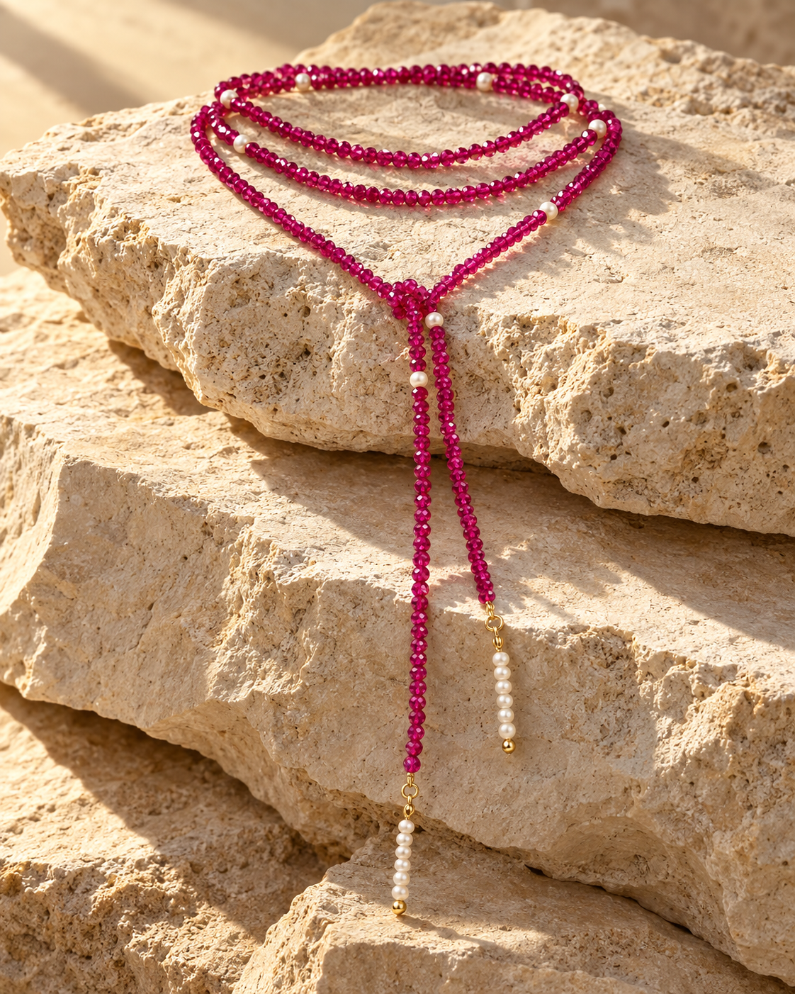 Collar Corbatín Bugambilia & Perlas