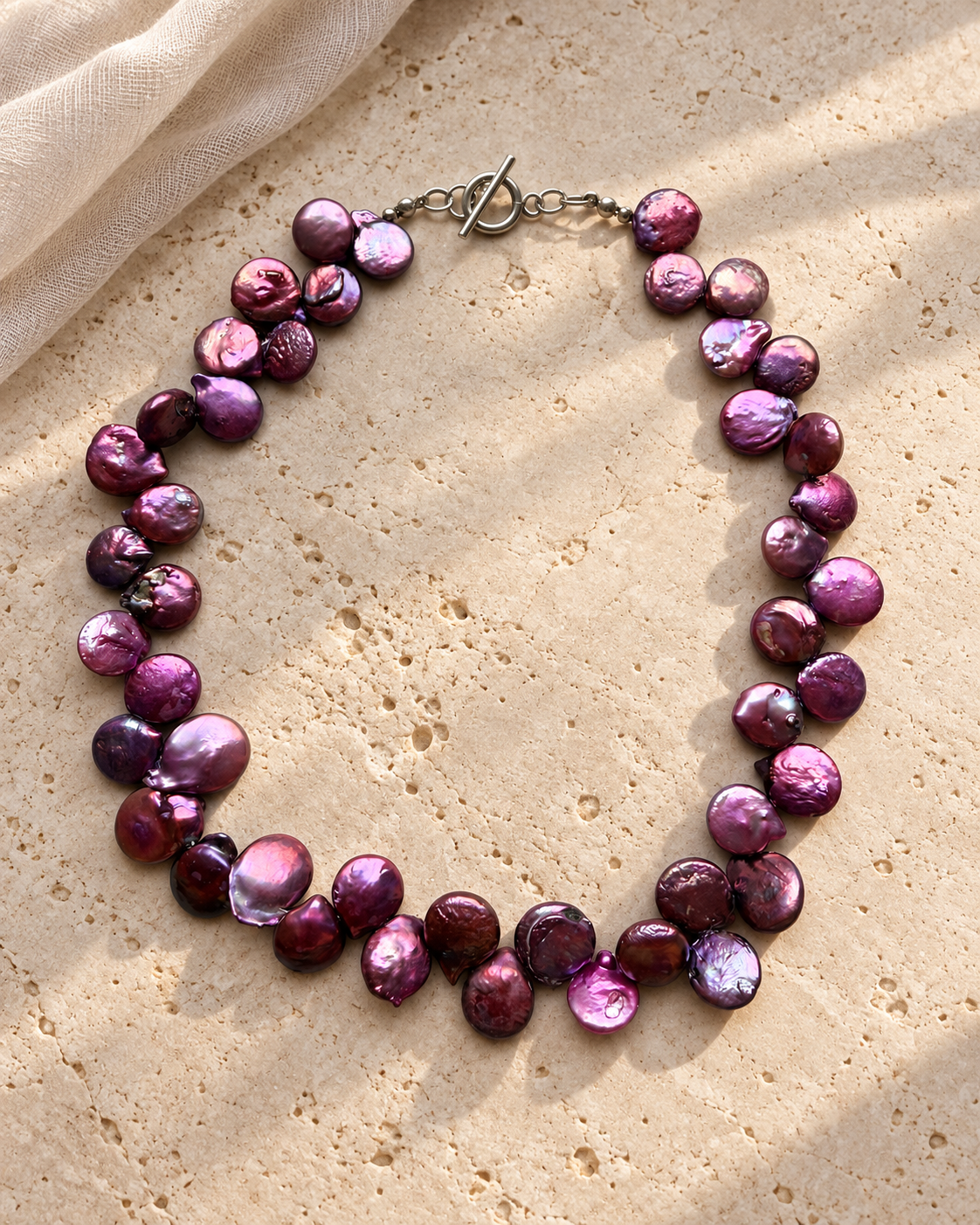 Collar Perlas Moneda Moradas