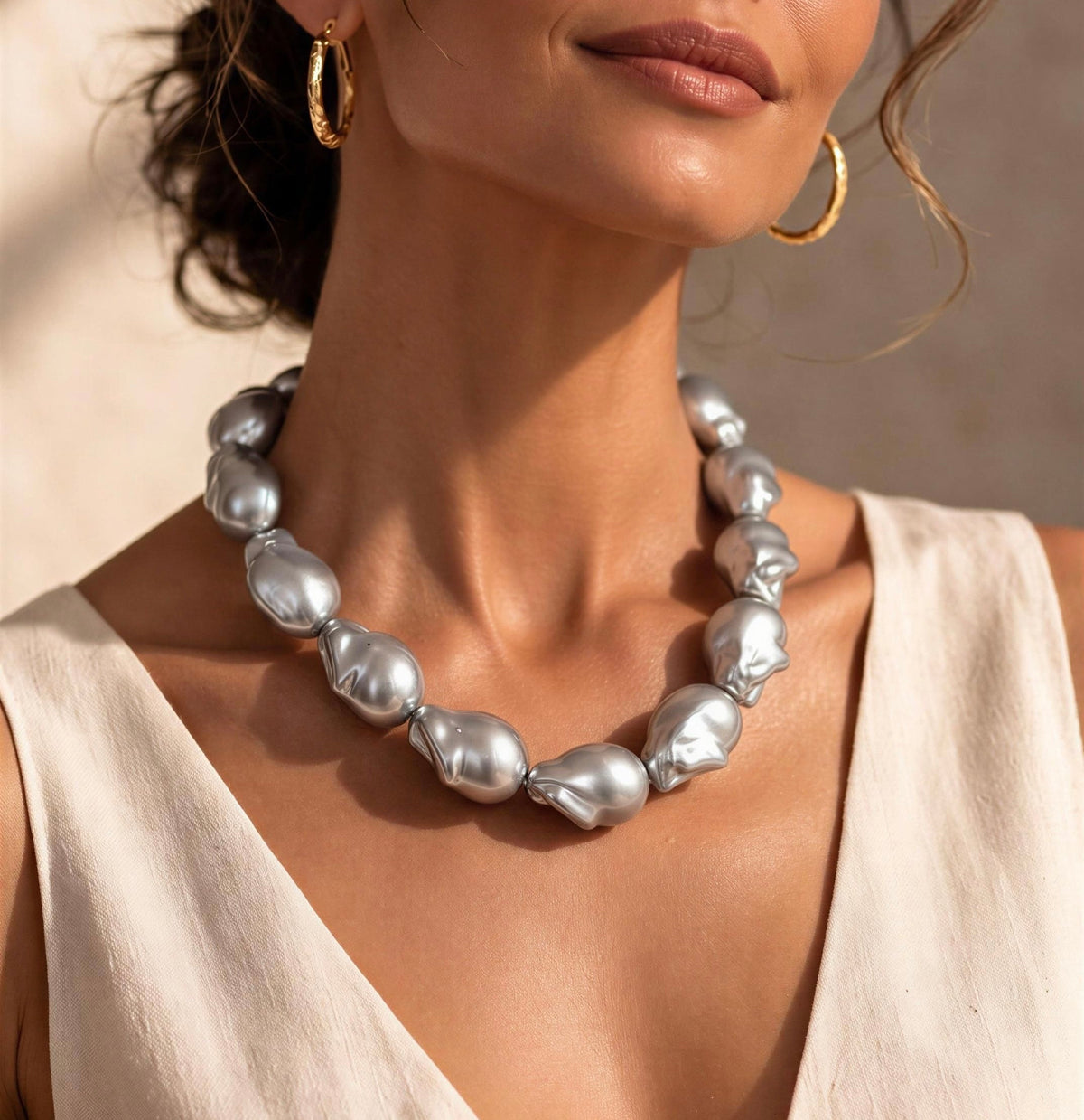 Collar Perlas Barrocas Plateadas