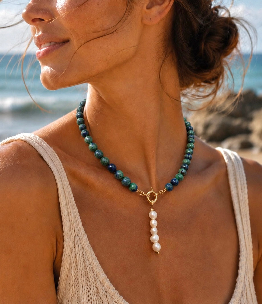 Collar Crisocola y Perlas Barrocas