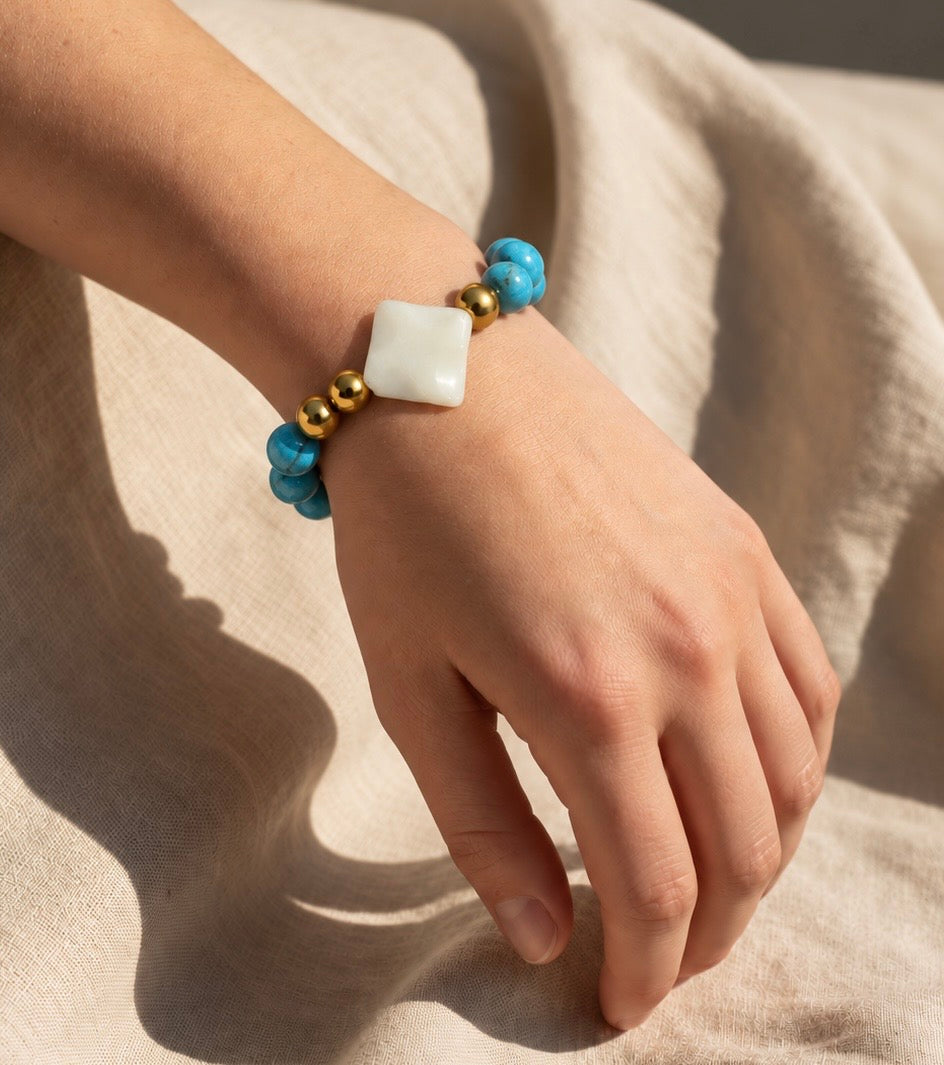 Pulsera Turquesa & Jade Blanco