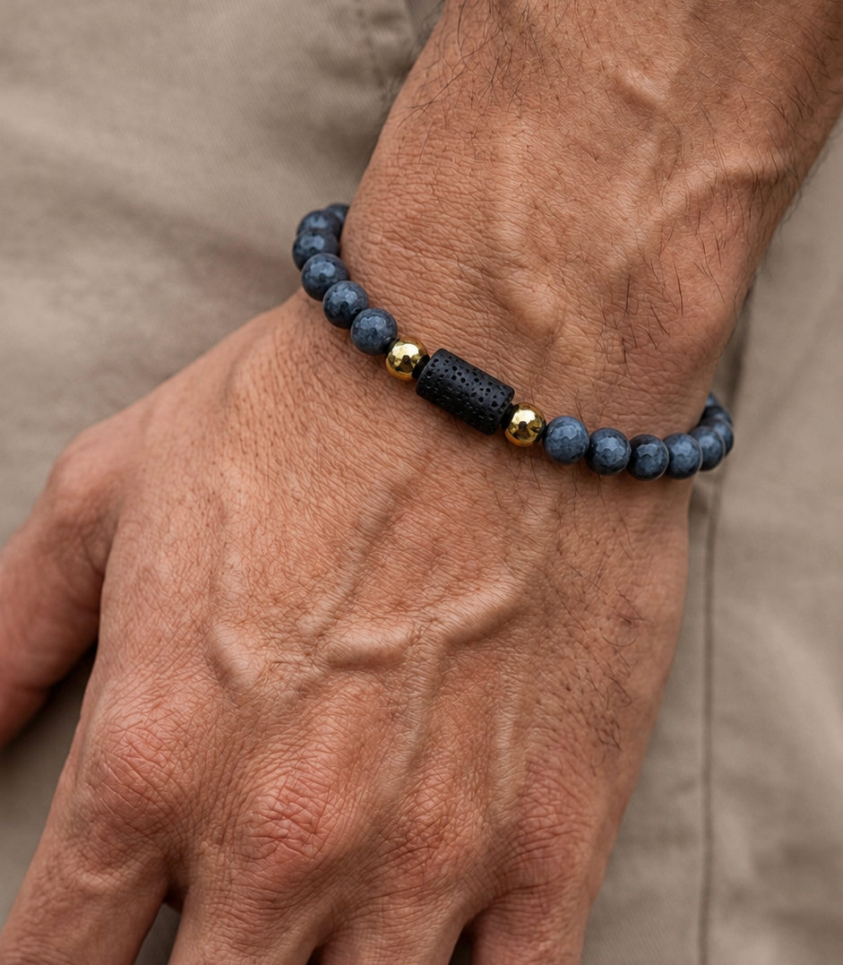 Pulsera Agatas & Piedra Volcanica
