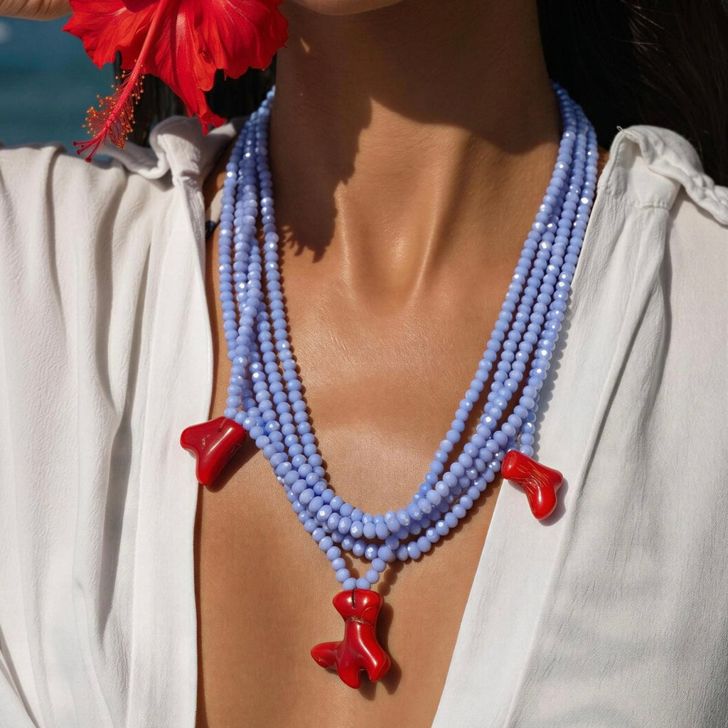 Collar Corales Rojos | Cristales Azules