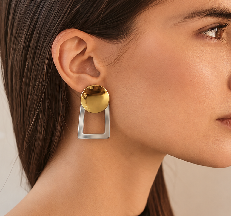 Aretes Prima Bicolor - Acero Inoxidable