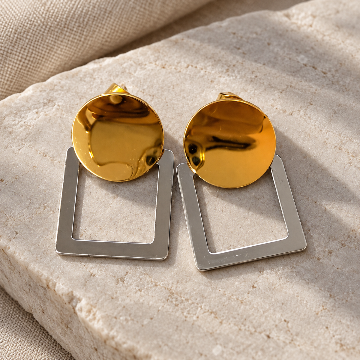 Aretes Prima Bicolor - Acero Inoxidable