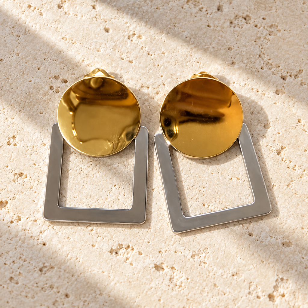 Aretes Prisma Bicolor - Acero Inoxidable