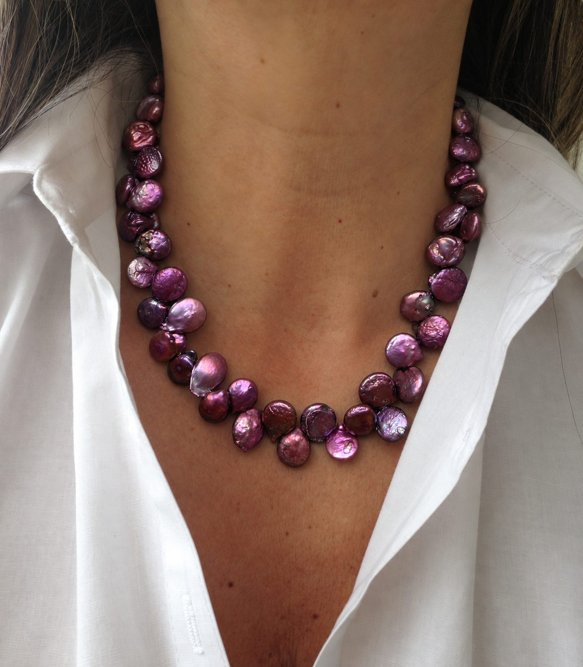 Collar Perlas Moneda Moradas