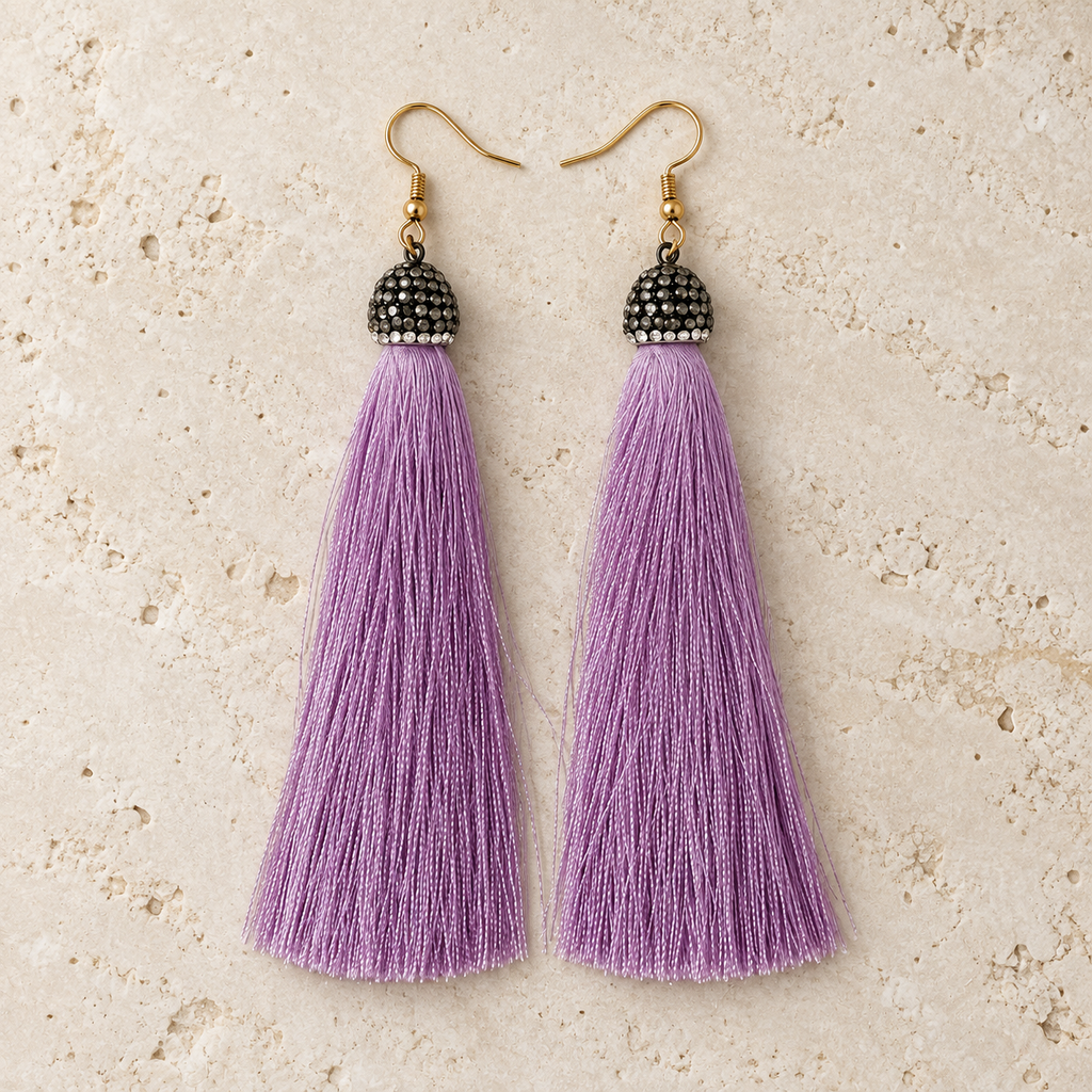 Aretes Hilo de Seda Lila