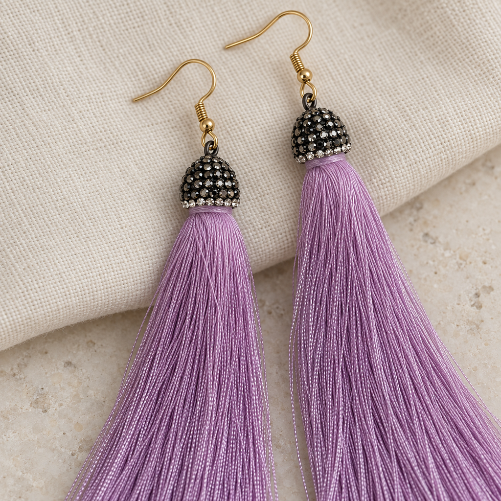 Aretes Hilo de Seda Lila