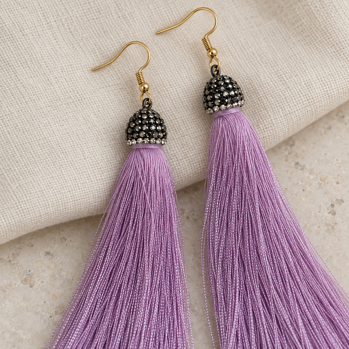 Aretes Hilo de Seda Lila