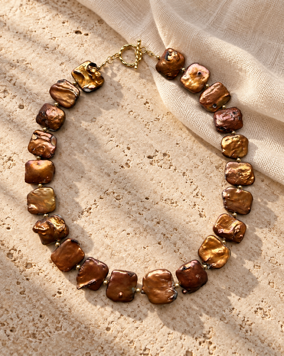 Collar Perla Moneda Cobrizo