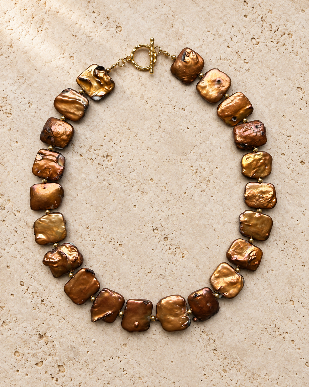Collar Perla Moneda Cobrizo