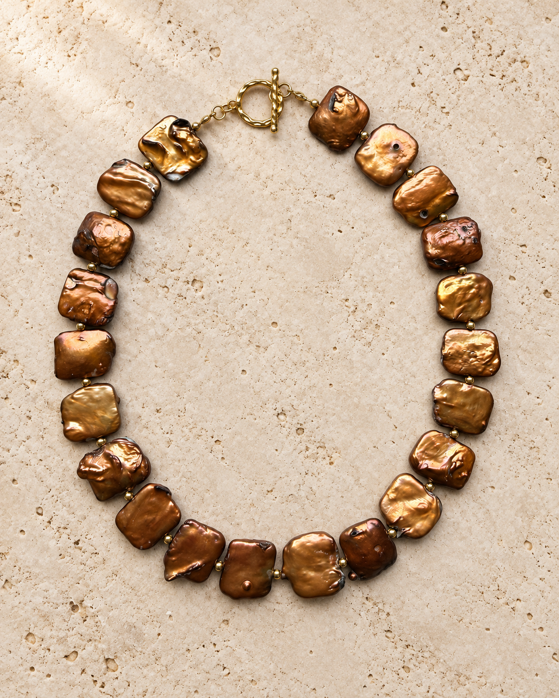 Collar Perla Moneda Cobrizo