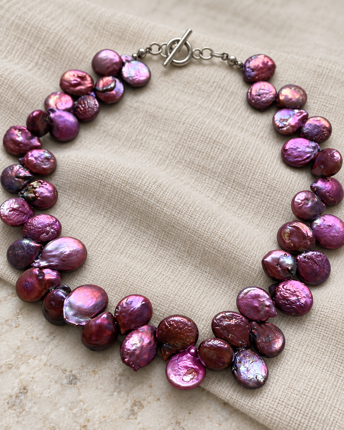 Collar Perlas Moneda Moradas