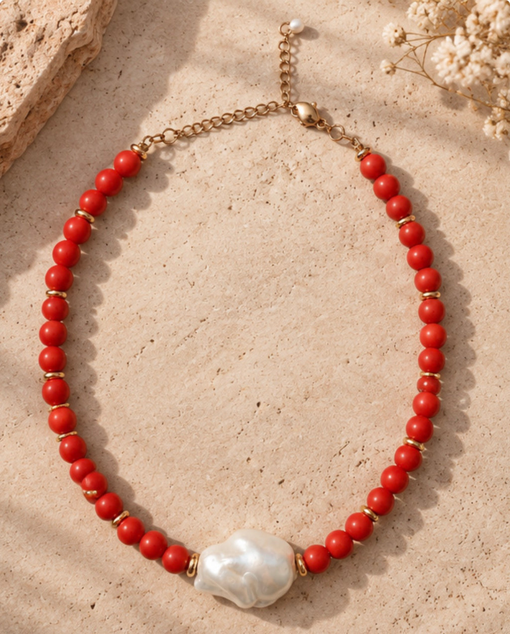 Collar Naranja & Perla Barroca