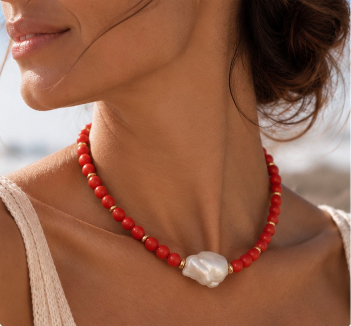 Collar Naranja & Perla Barroca
