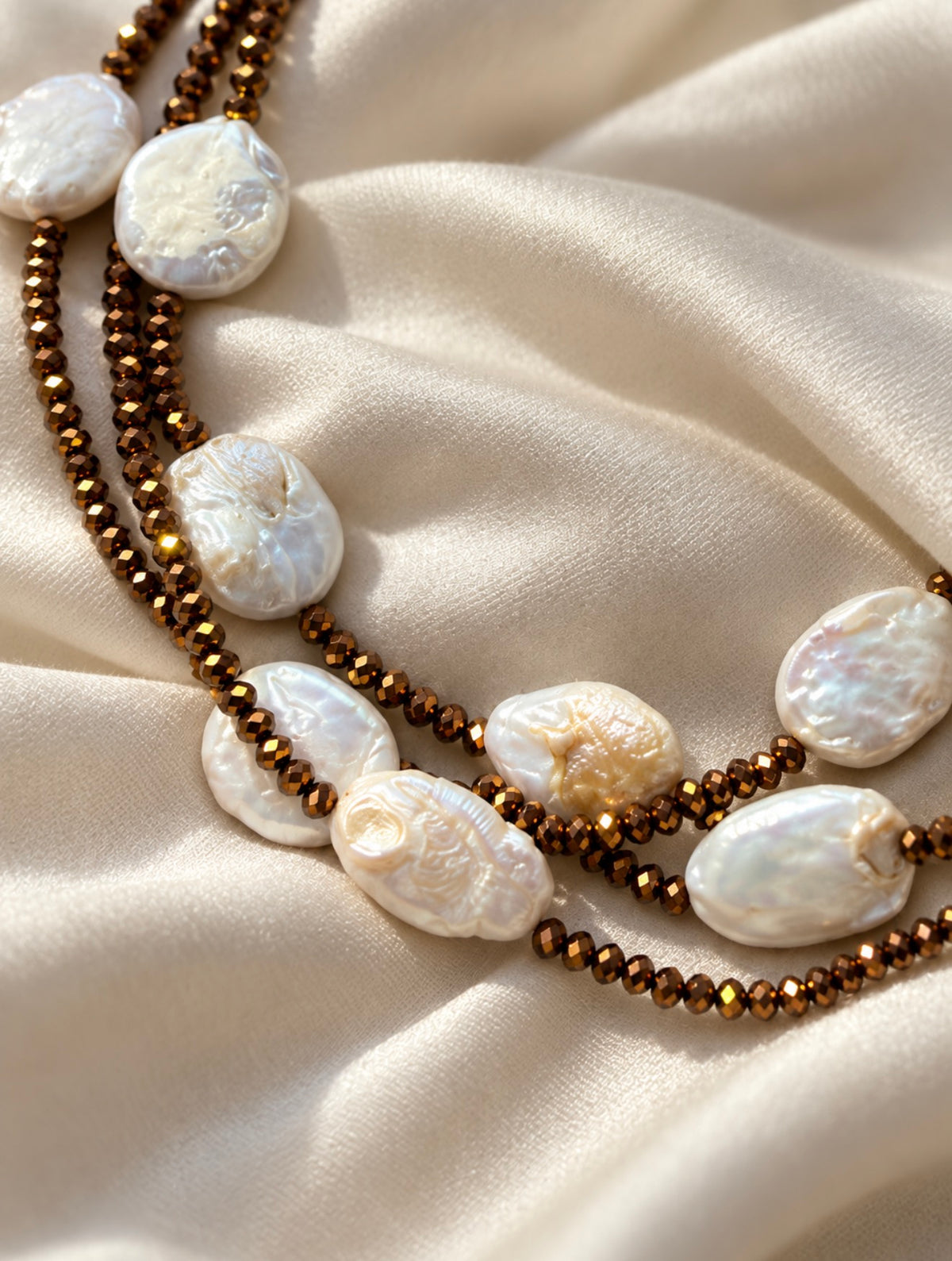 Collar Perlas Barrocas & Cristales Cobre