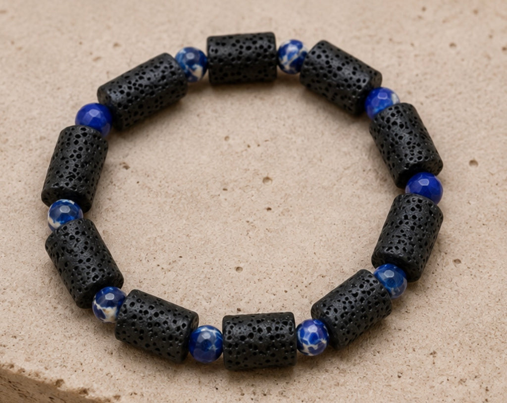 Pulsera Lapislázuli & Piedra Volcanica