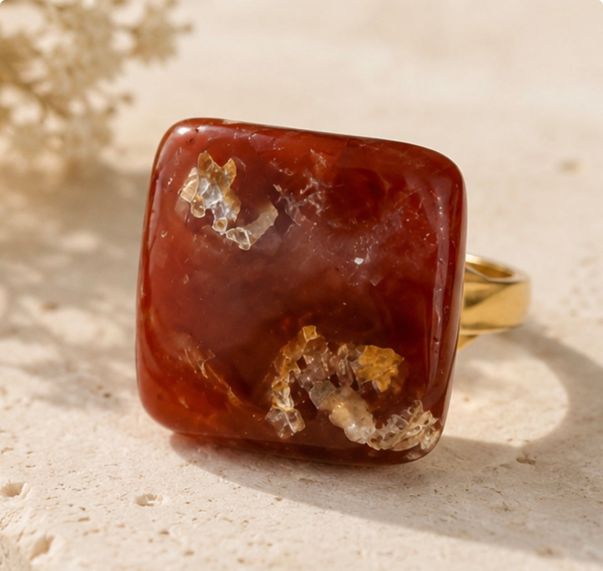 Anillo Cornalina Cuadrado