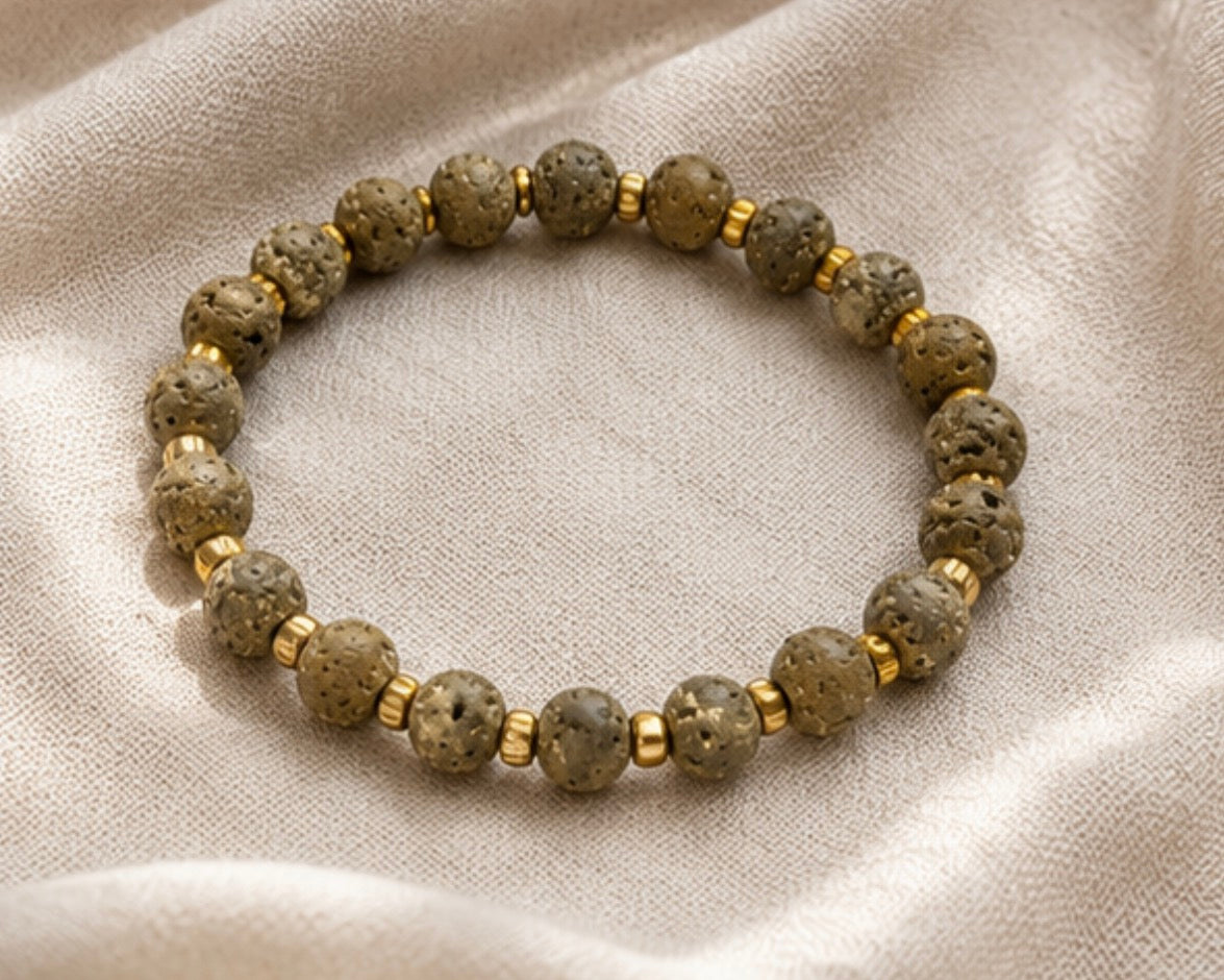 Pulsera Piedra Volcanica & Hematitas