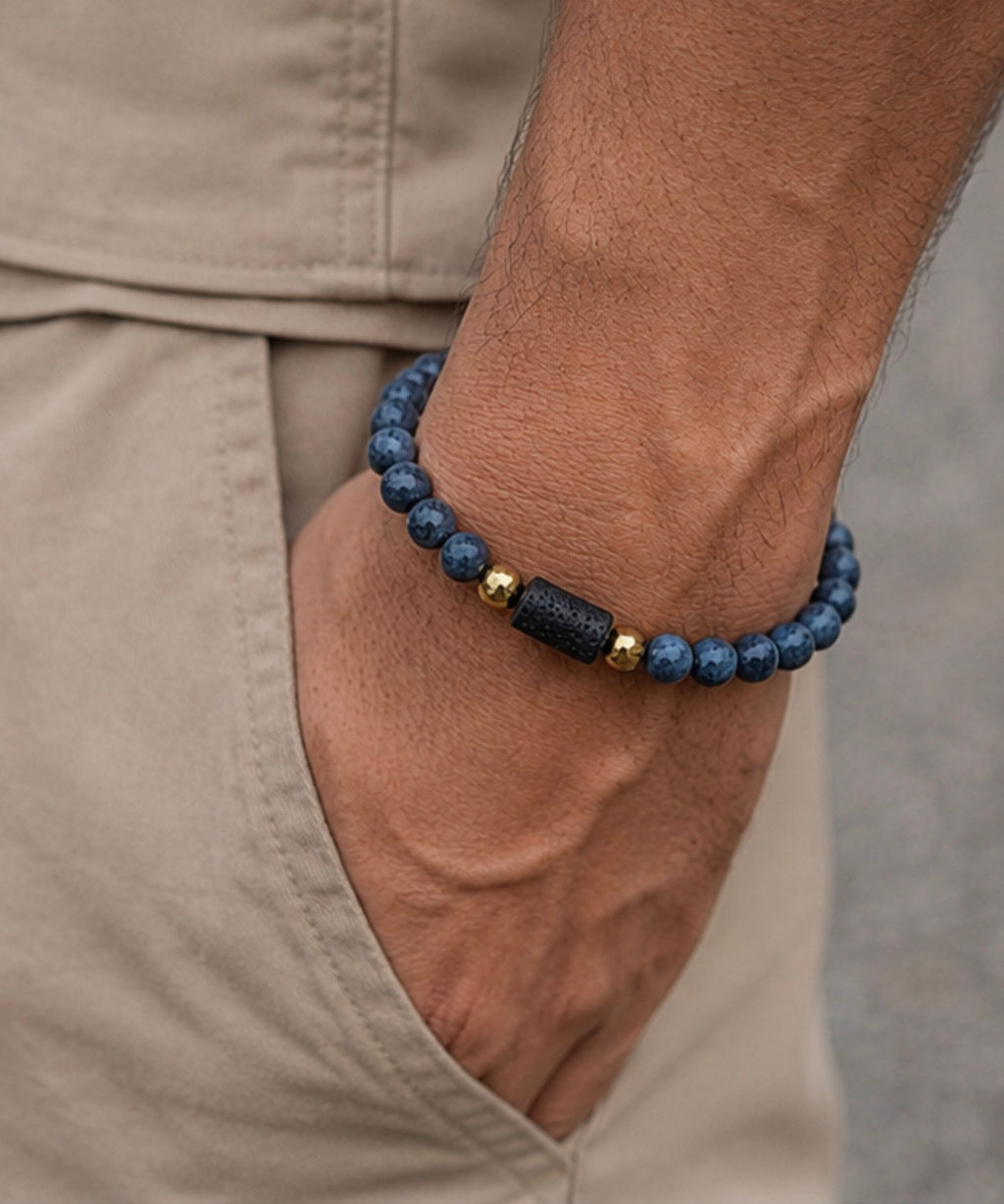 Pulsera Agatas & Piedra Volcanica