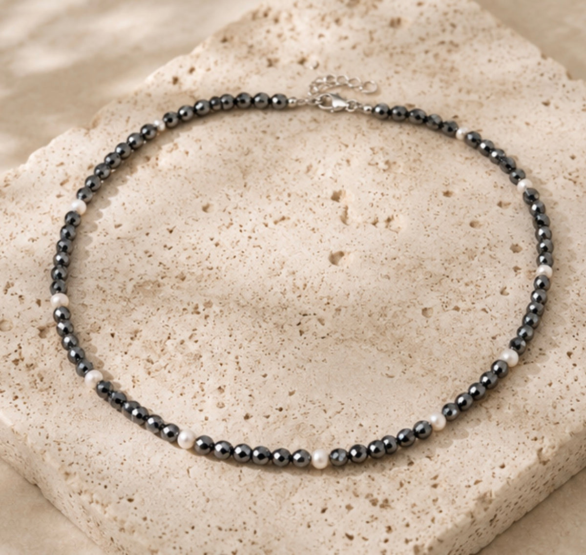 Collar Hematitas & Perlas