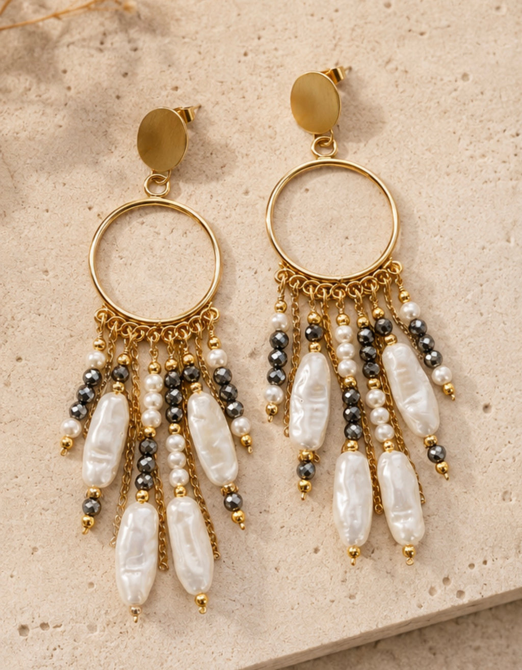 Aretes Perlas & Hematitas