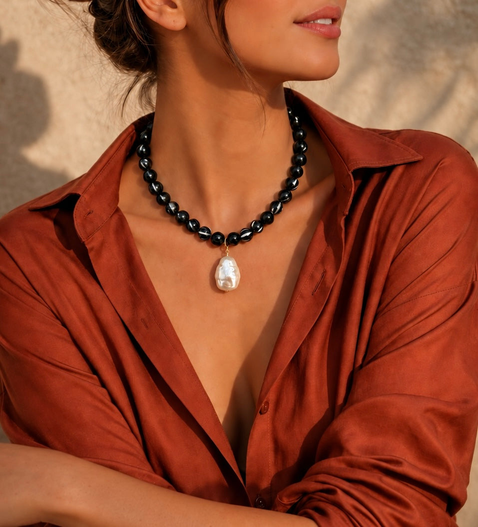 Collar Piedras Tibetanas & Perla Barroca