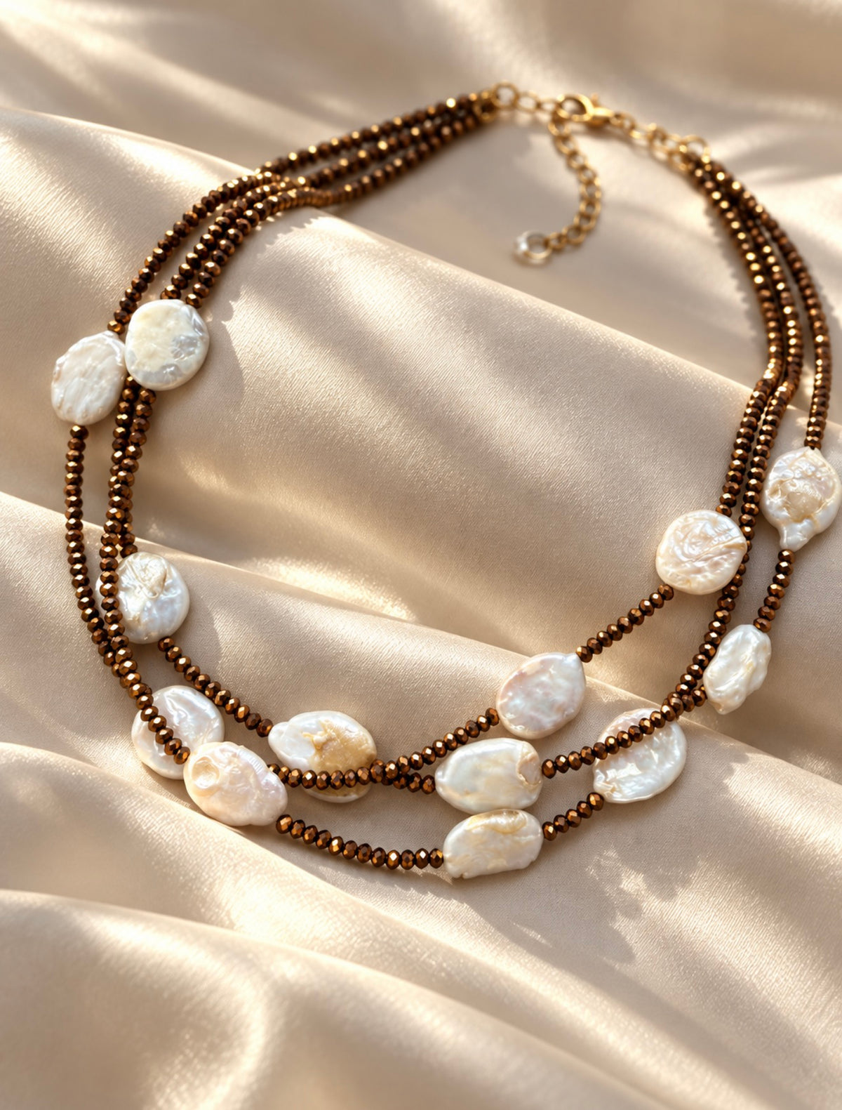 Collar Perlas Barrocas & Cristales Cobre