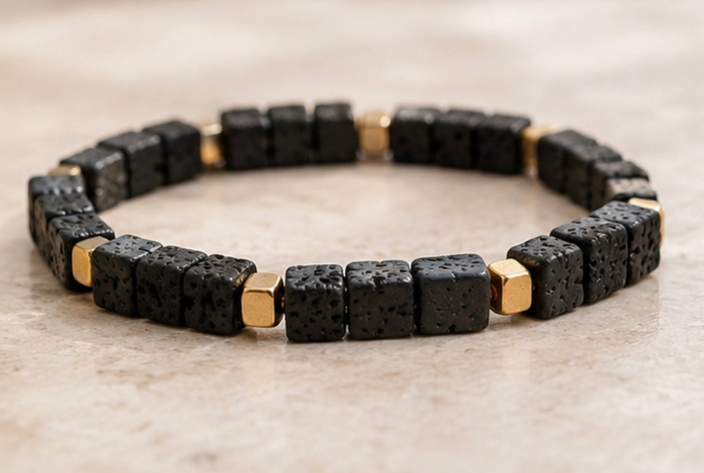 Pulsera Piedra Volcanica Cuadrada