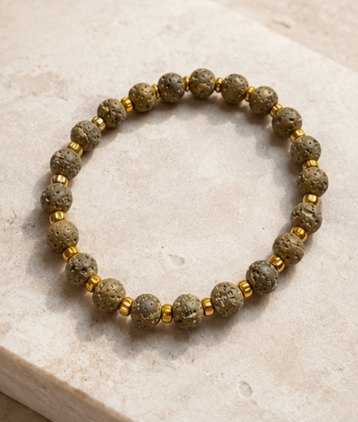 Pulsera Piedra Volcanica & Hematitas