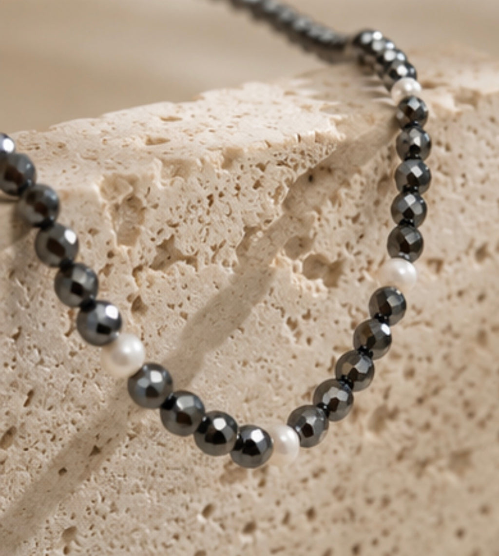 Collar Hematitas & Perlas