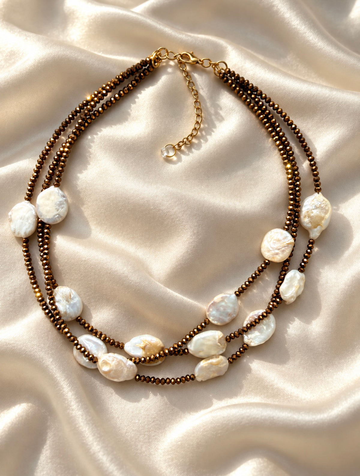 Collar Perlas Barrocas & Cristales Cobre