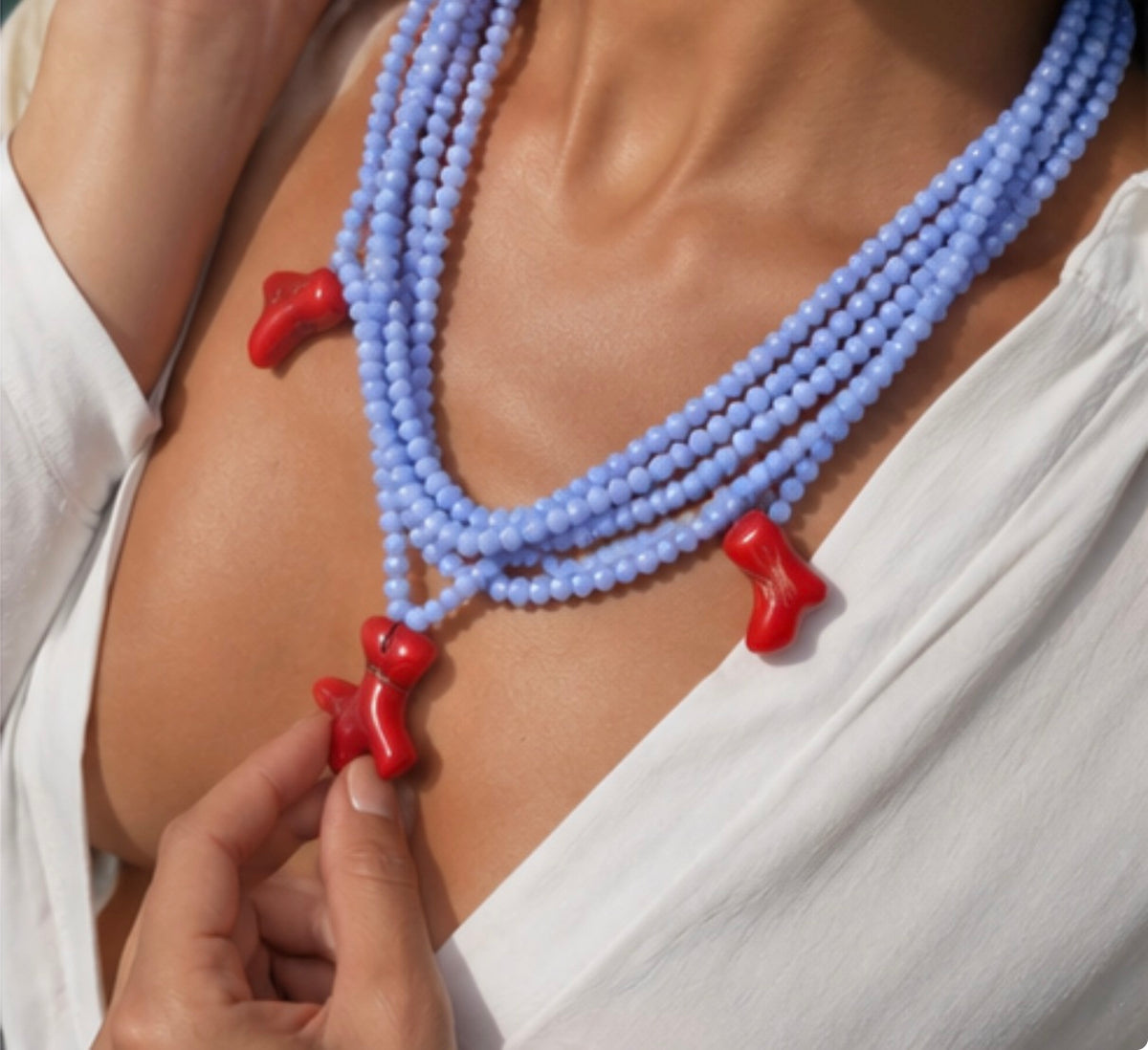 Collar Corales Rojos | Cristales Azules