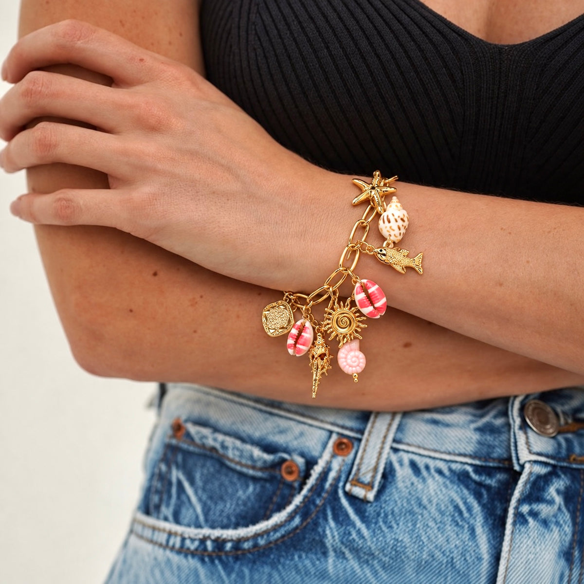 Pulsera Oro Laminado Marina Pink