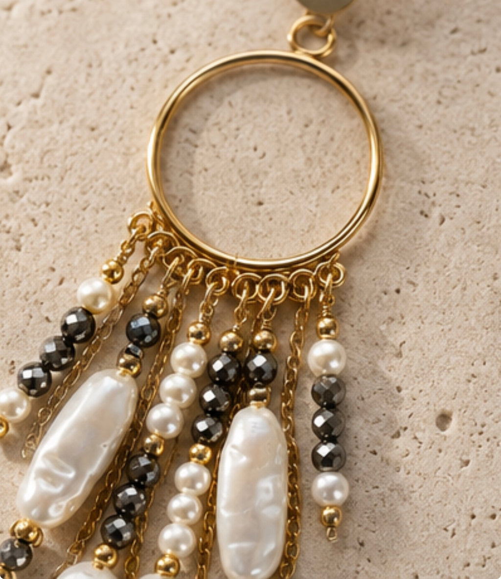 Aretes Perlas & Hematitas