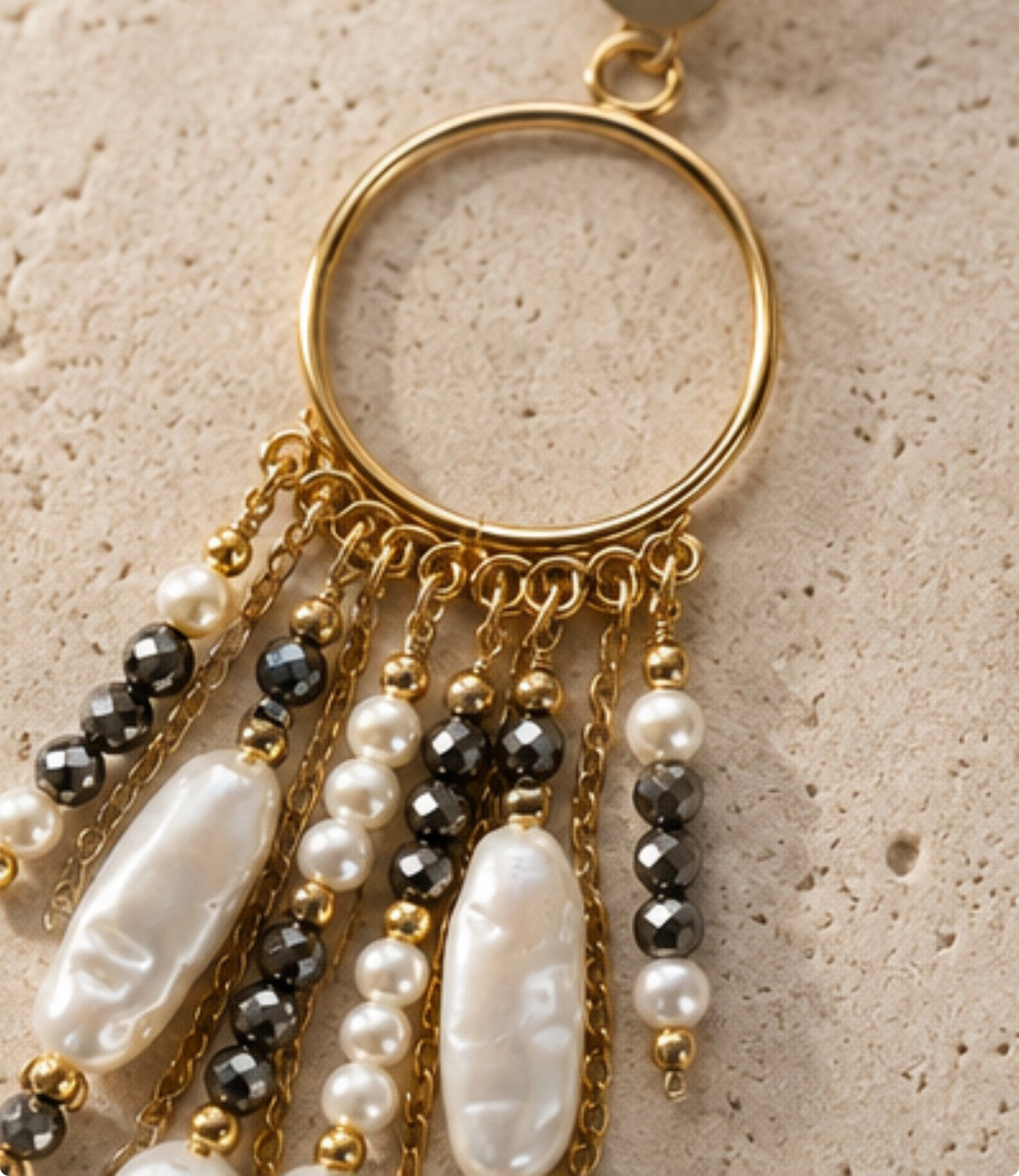 Aretes Perlas & Hematitas