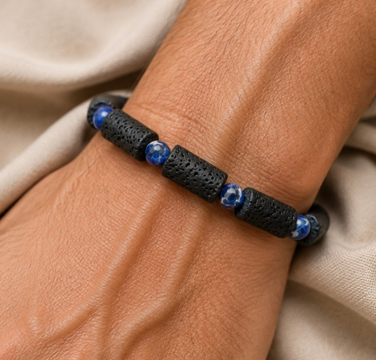 Pulsera Lapislázuli & Piedra Volcanica