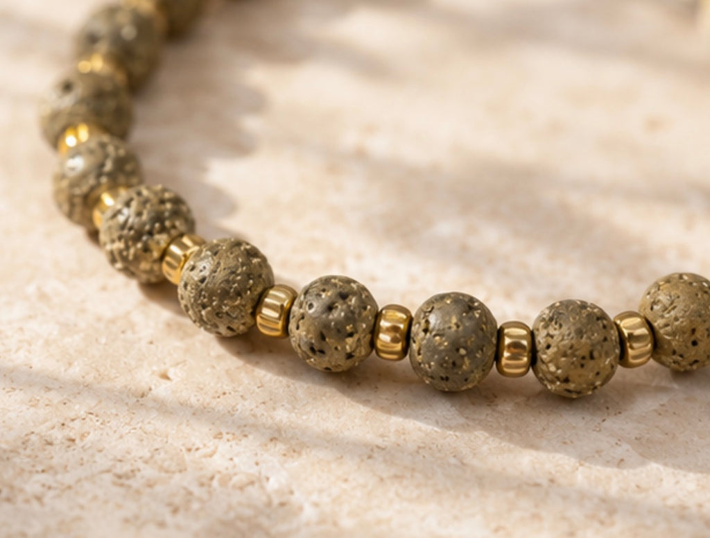 Pulsera Piedra Volcanica & Hematitas