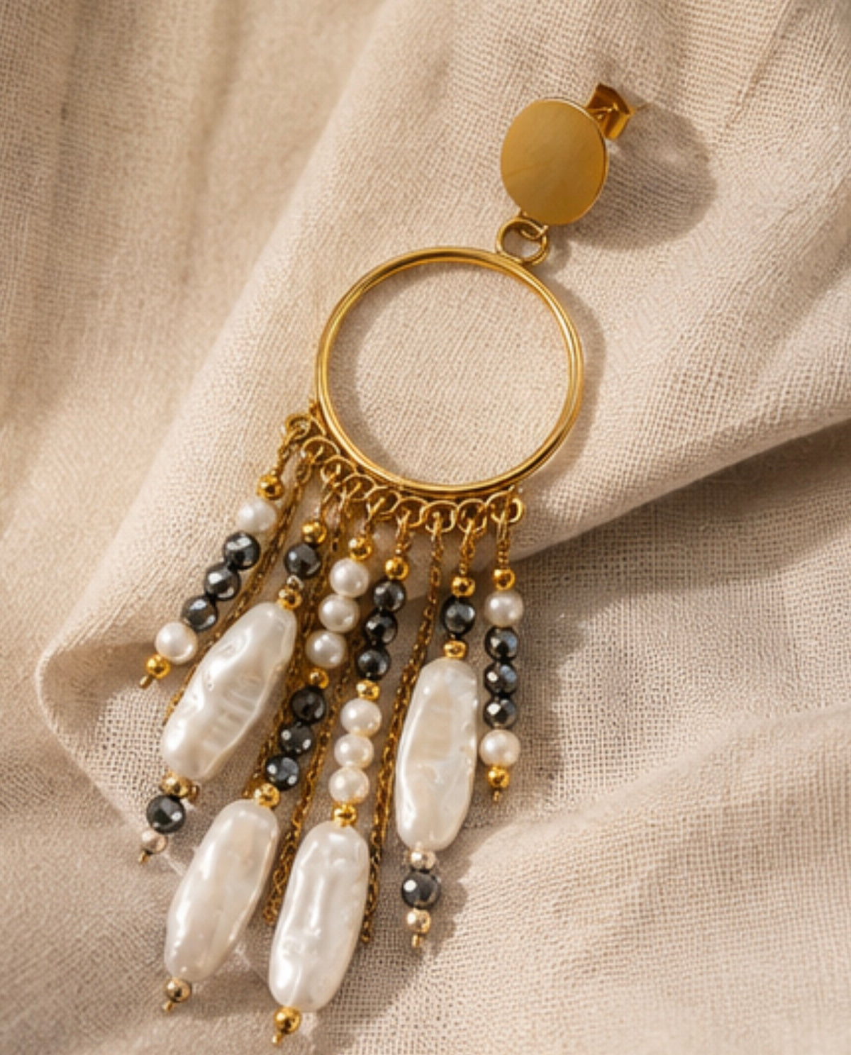 Aretes Perlas & Hematitas