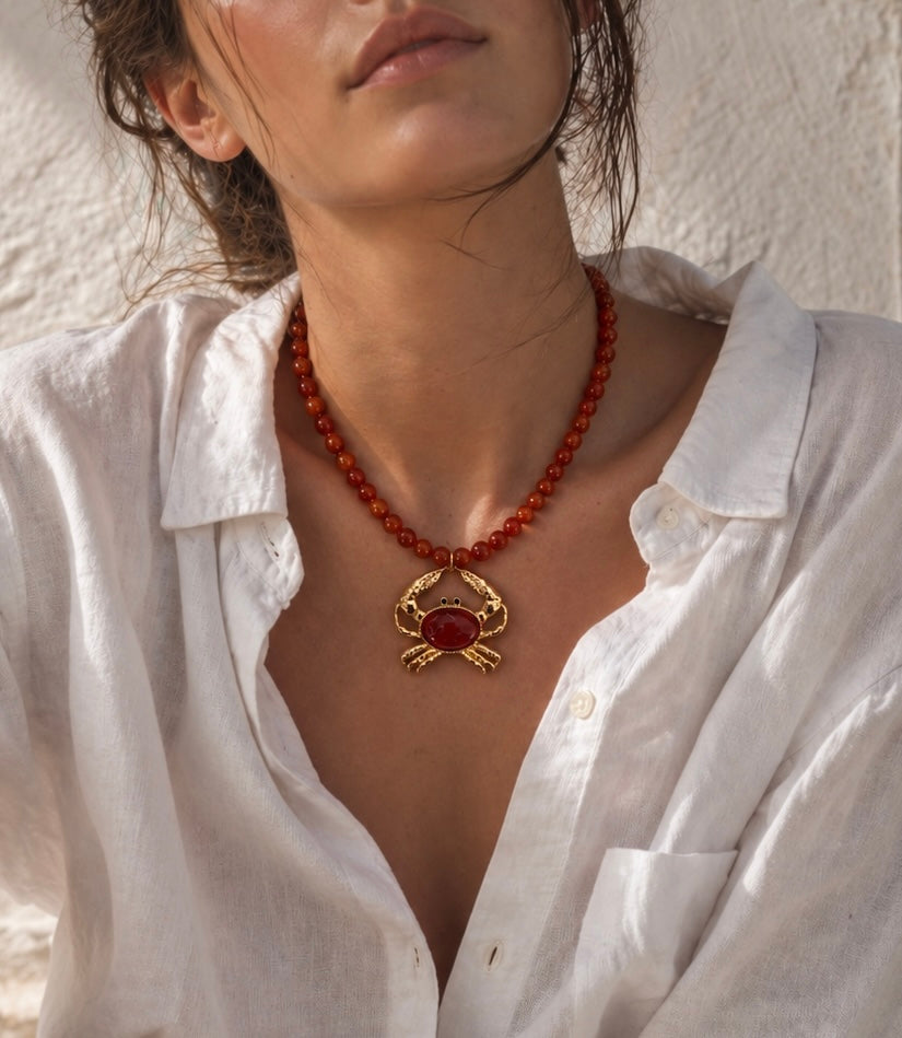 Collar Cornalina & Cangrejo