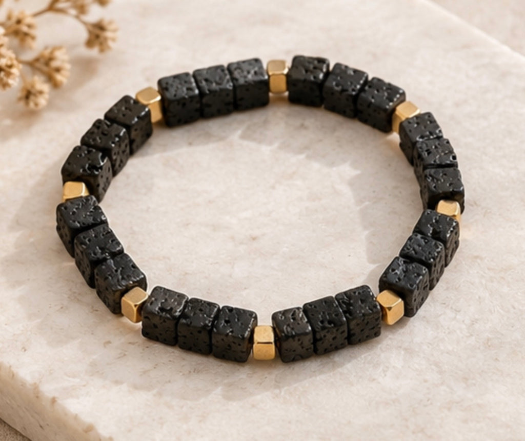 Pulsera Piedra Volcanica Cuadrada