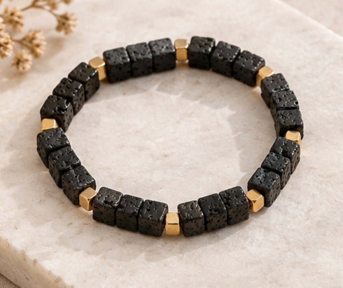 Pulsera Piedra Volcanica Cuadrada
