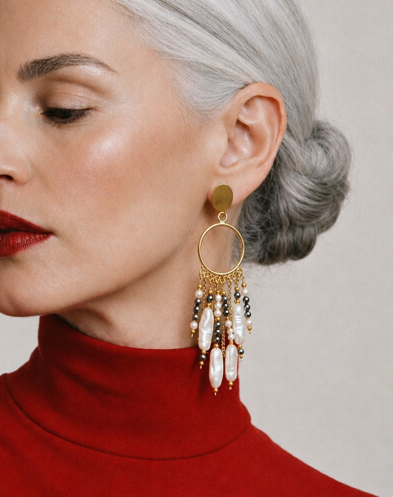 Aretes Perlas & Hematitas