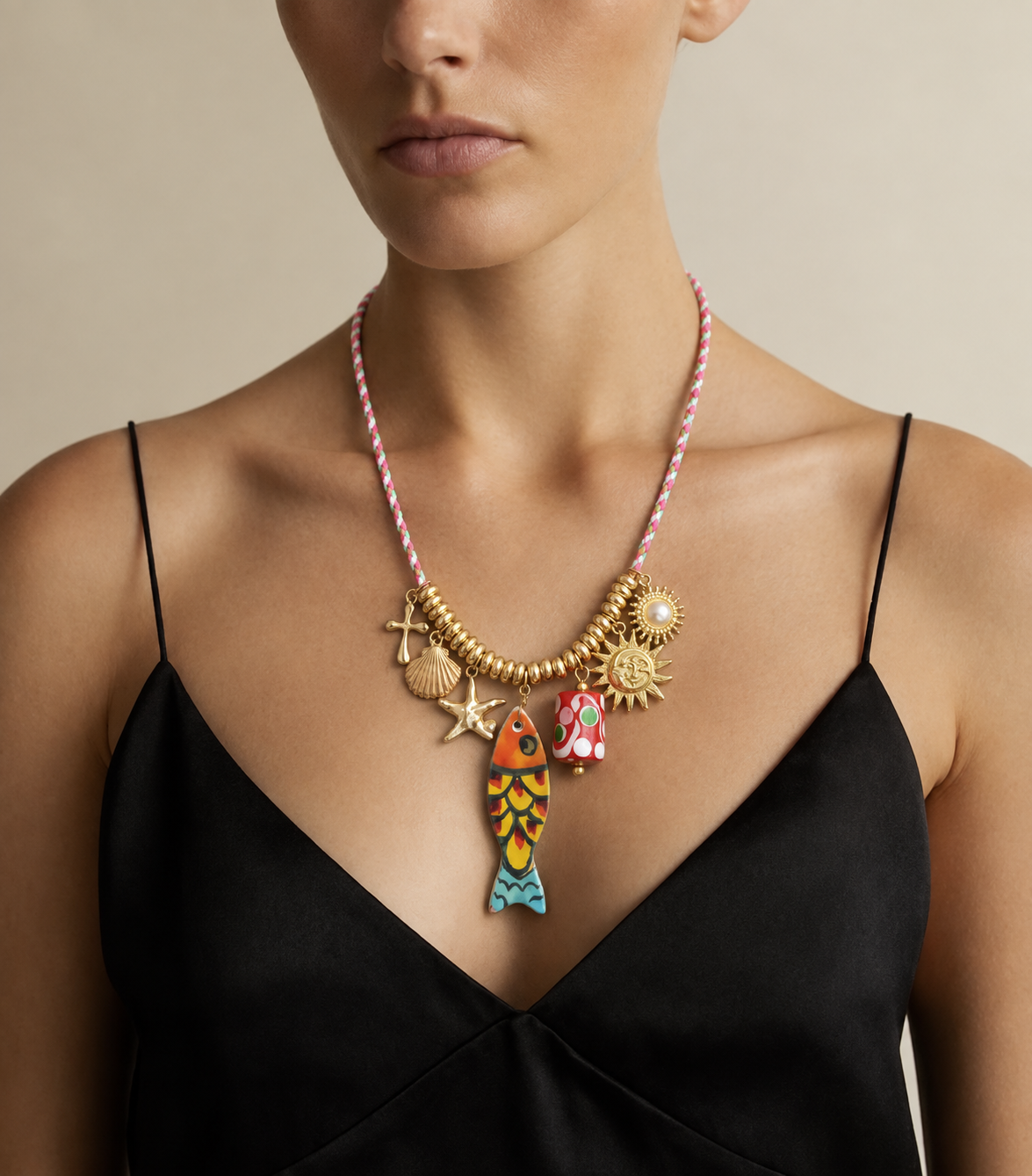 Collar Cordon Dije Pez Multicolor